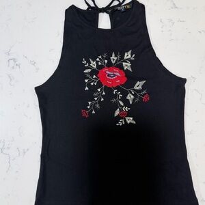 Y2K 2000 Chaudry Sports KC embroidered floral halter crop top S